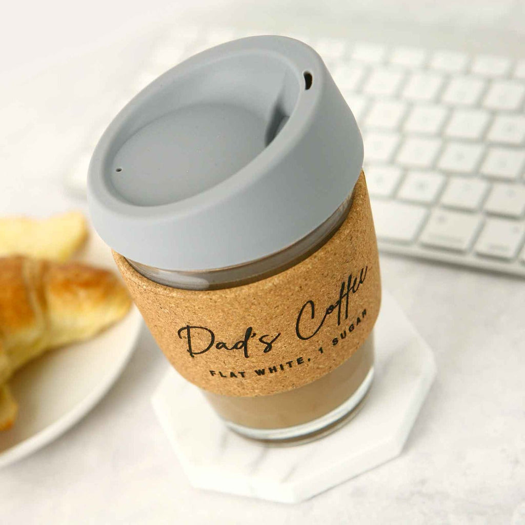 Father's Day Engraved Cork Band Reusable Glass Coffee Keep Cup