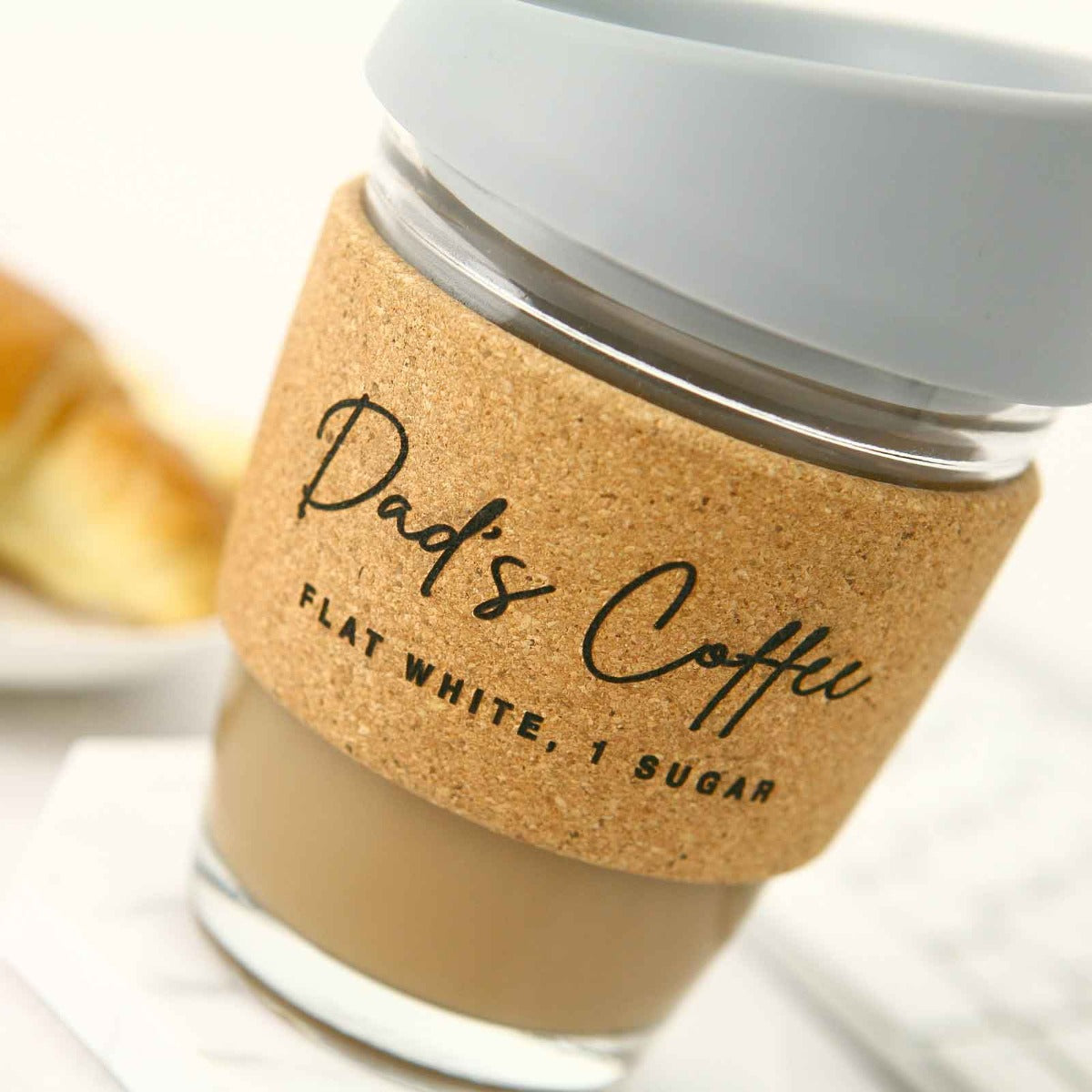 Father's Day Engraved Cork Band Reusable Glass Coffee Keep Cup