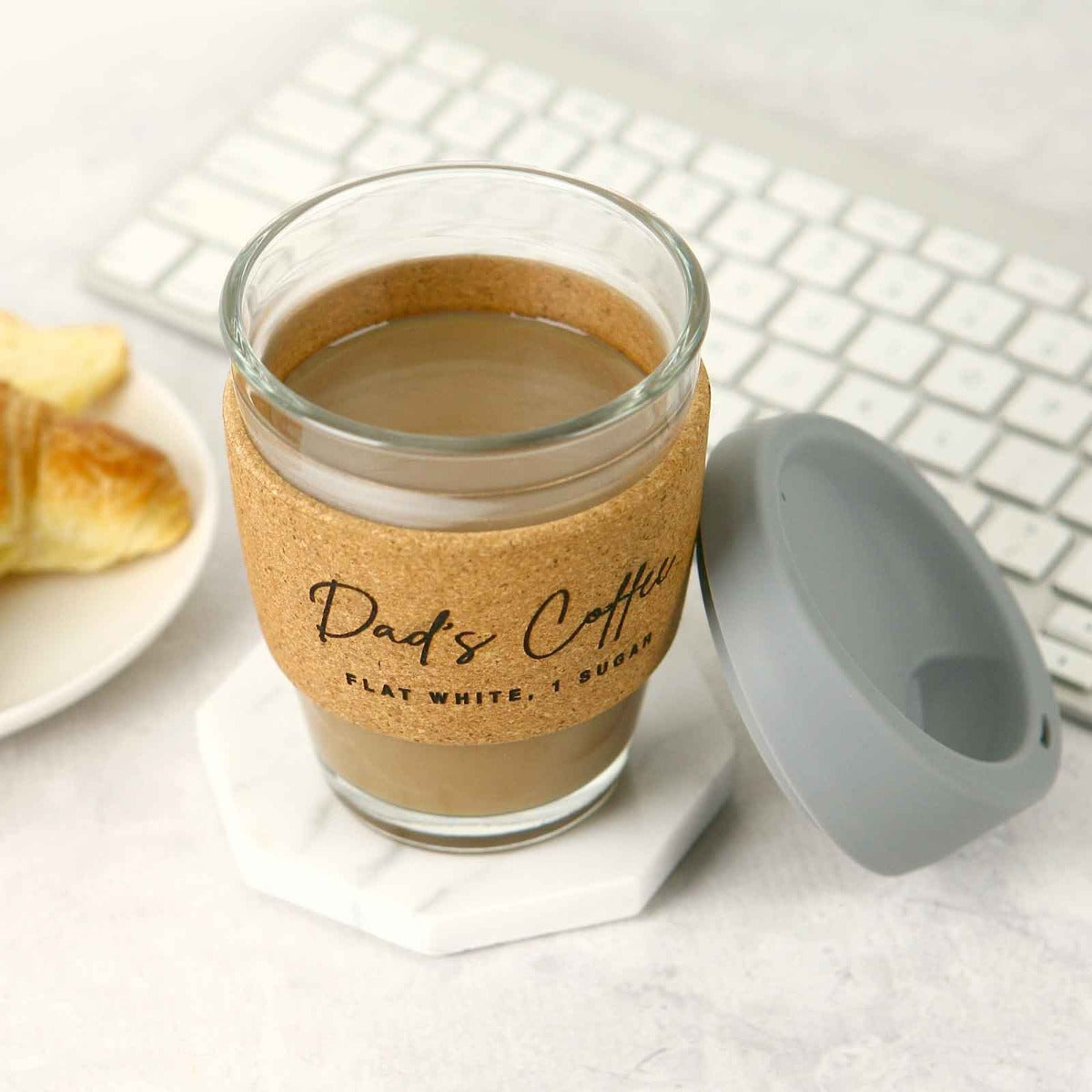Father's Day Engraved Cork Band Reusable Glass Coffee Keep Cup