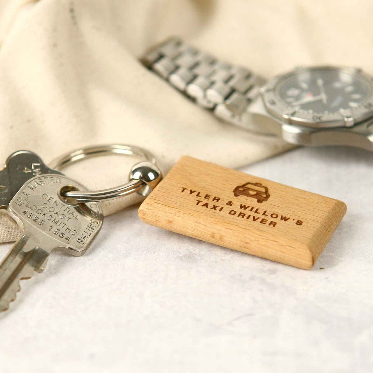Father's Day Engraved Rectangle Wooden Keyring