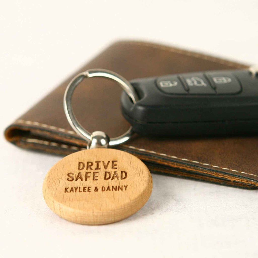 Father's Day Engraved Round Wooden Keyring