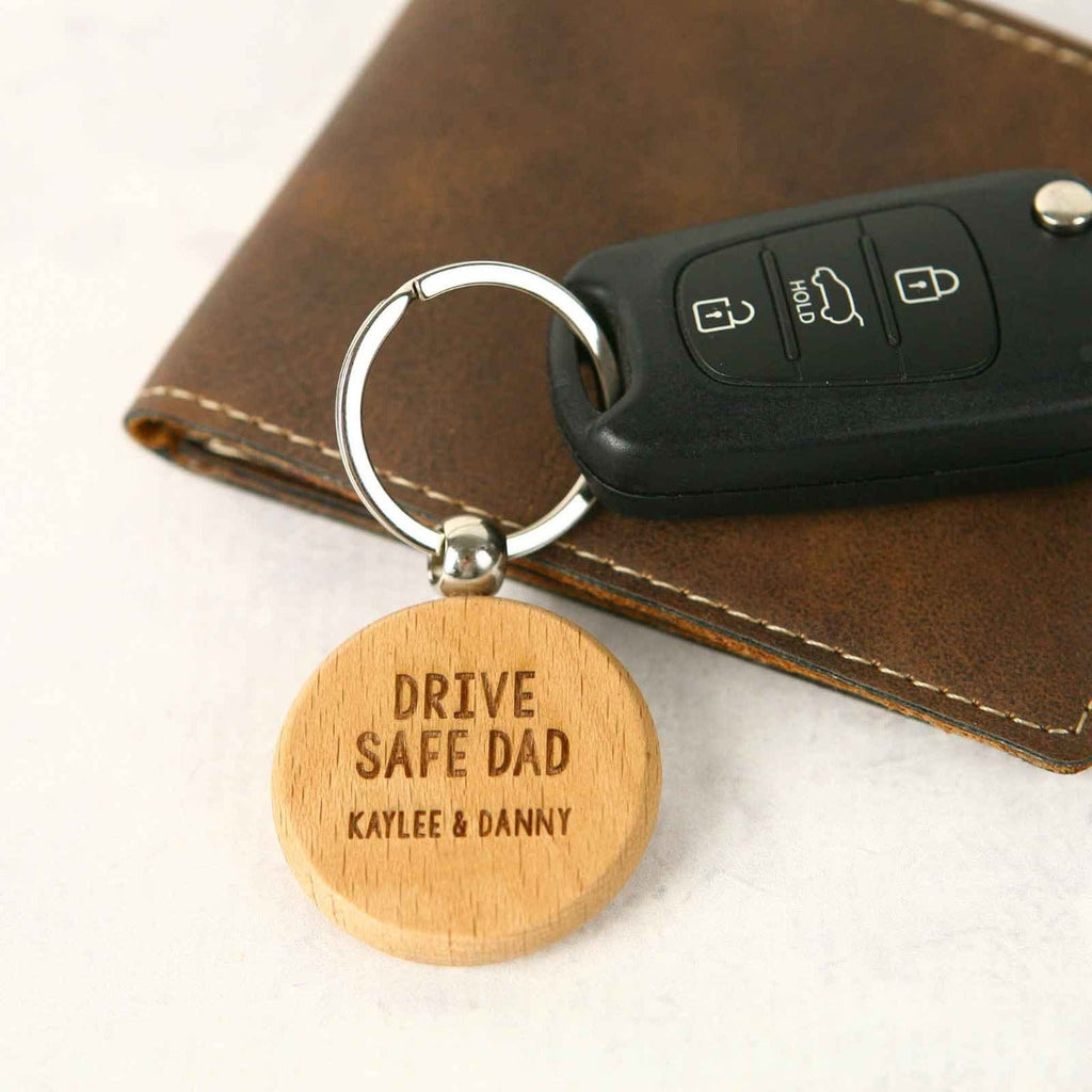 Father's Day Engraved Round Wooden Keyring