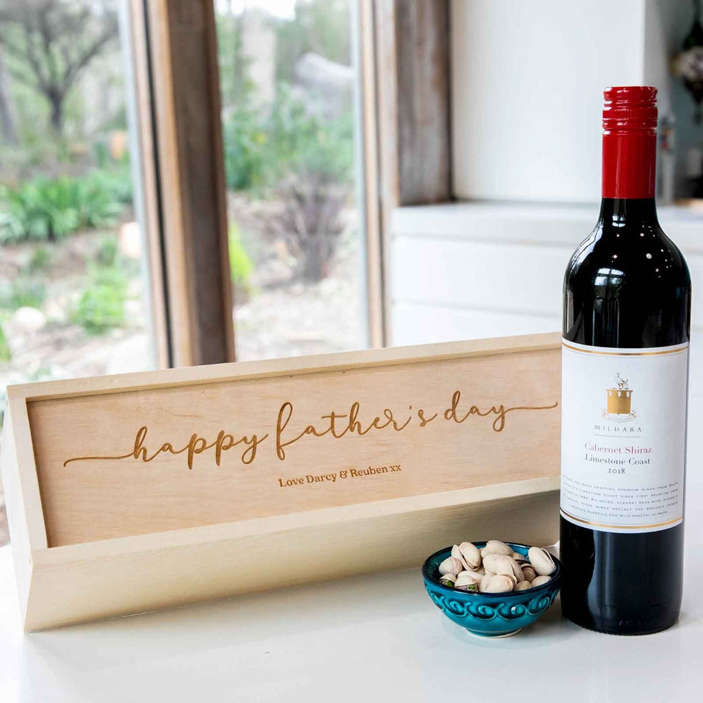 Father's Day Natural Pine Wine and Champagne Box with Engraved Lid