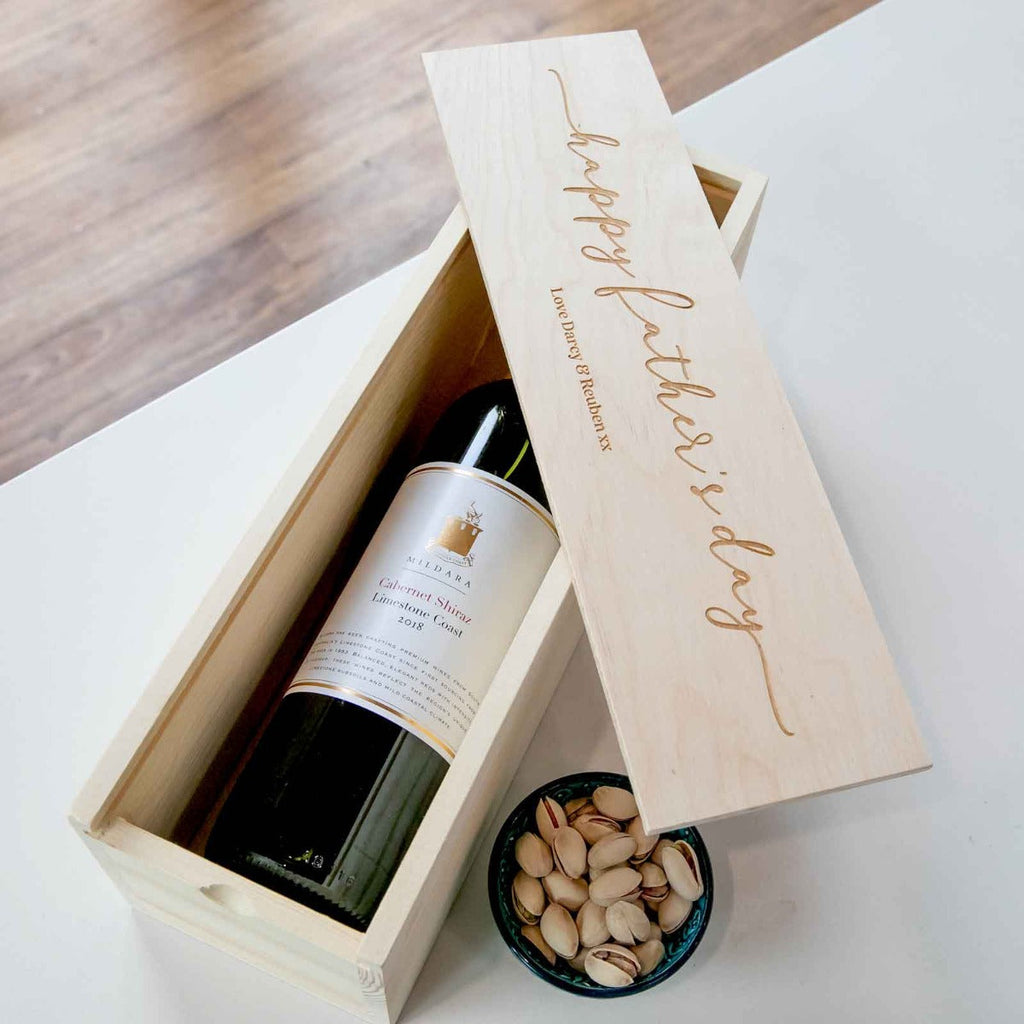 Father's Day Natural Pine Wine and Champagne Box with Engraved Lid