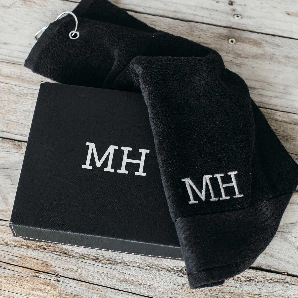 Engraved Leatherette Golf Gift Set with Embroidered Golf Towel