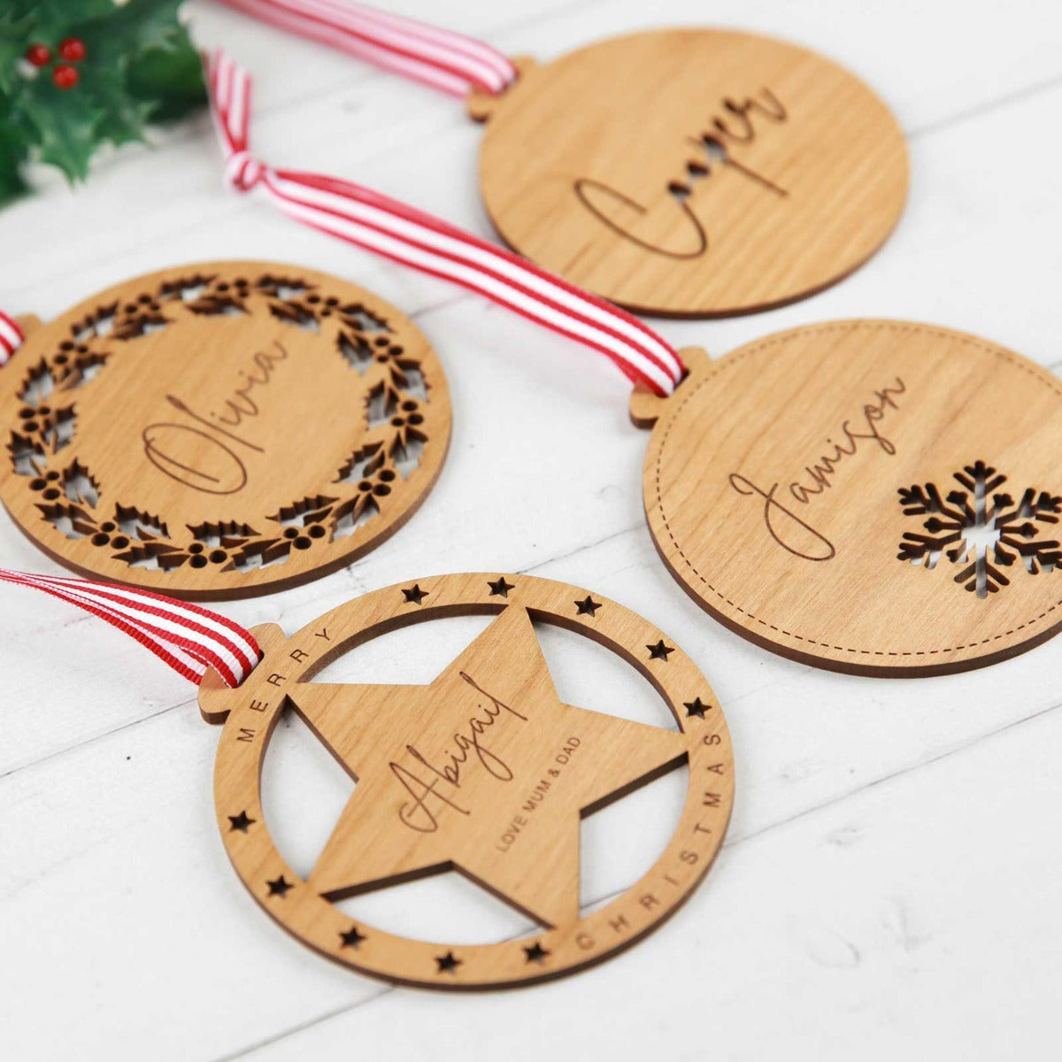 Engraved Wooden Christmas Bauble Decoration