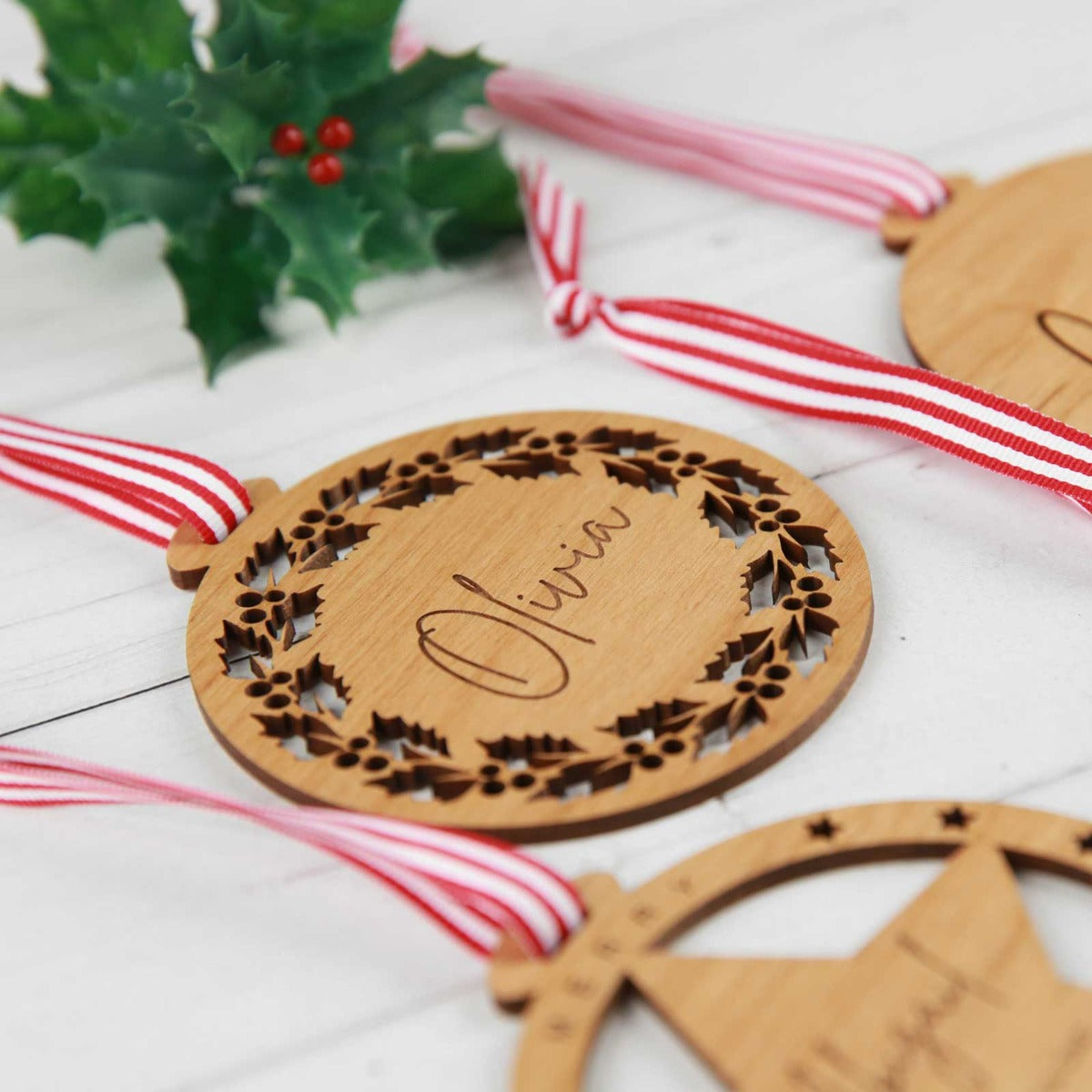 Engraved Wooden Christmas Bauble Decoration