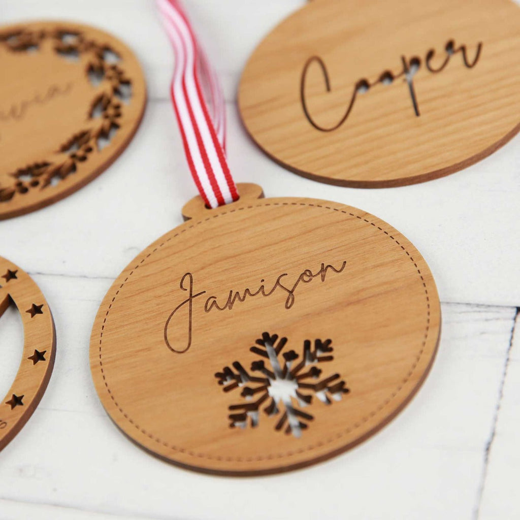 Engraved Wooden Christmas Bauble Decoration