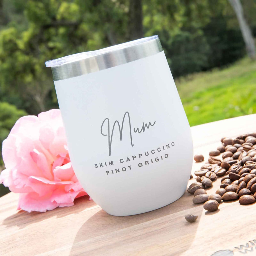 Engraved Mother's Day Coffee Keep Cup Wine Sipper Silver Rim