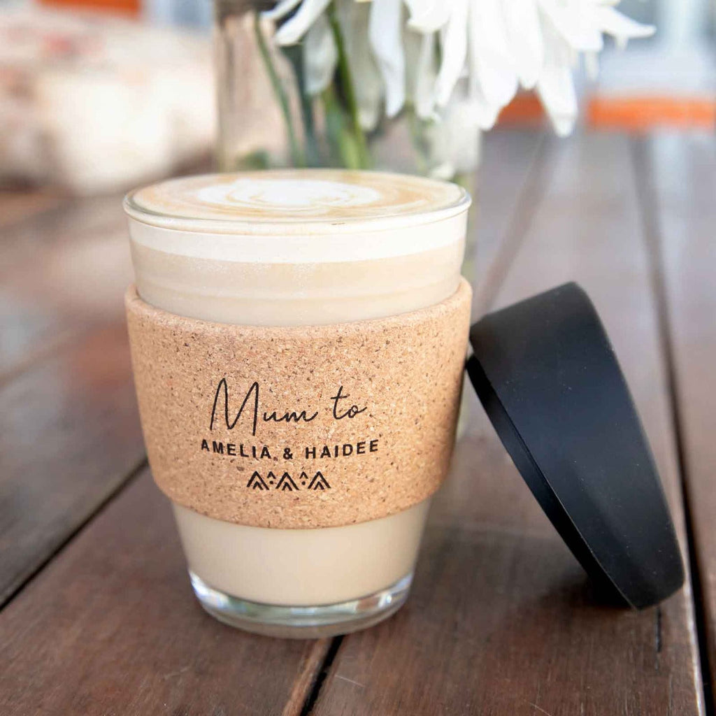 Mother's Day Engraved Cork Band Reusable Glass Coffee Keep Cup