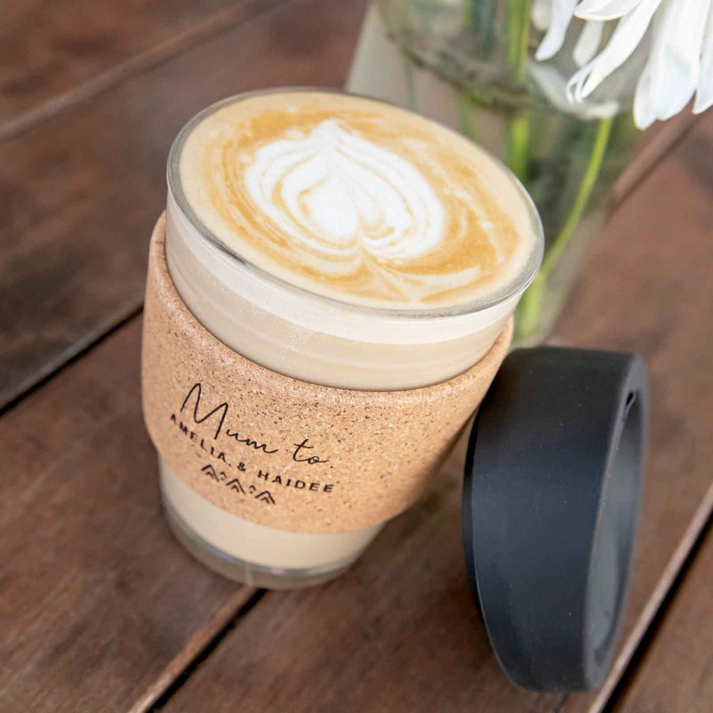 Mother's Day Engraved Cork Band Reusable Glass Coffee Keep Cup