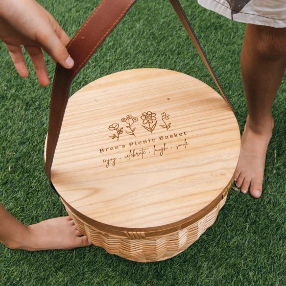 Mother's Day Cooler Picnic Basket with Engraved Wooden Lid