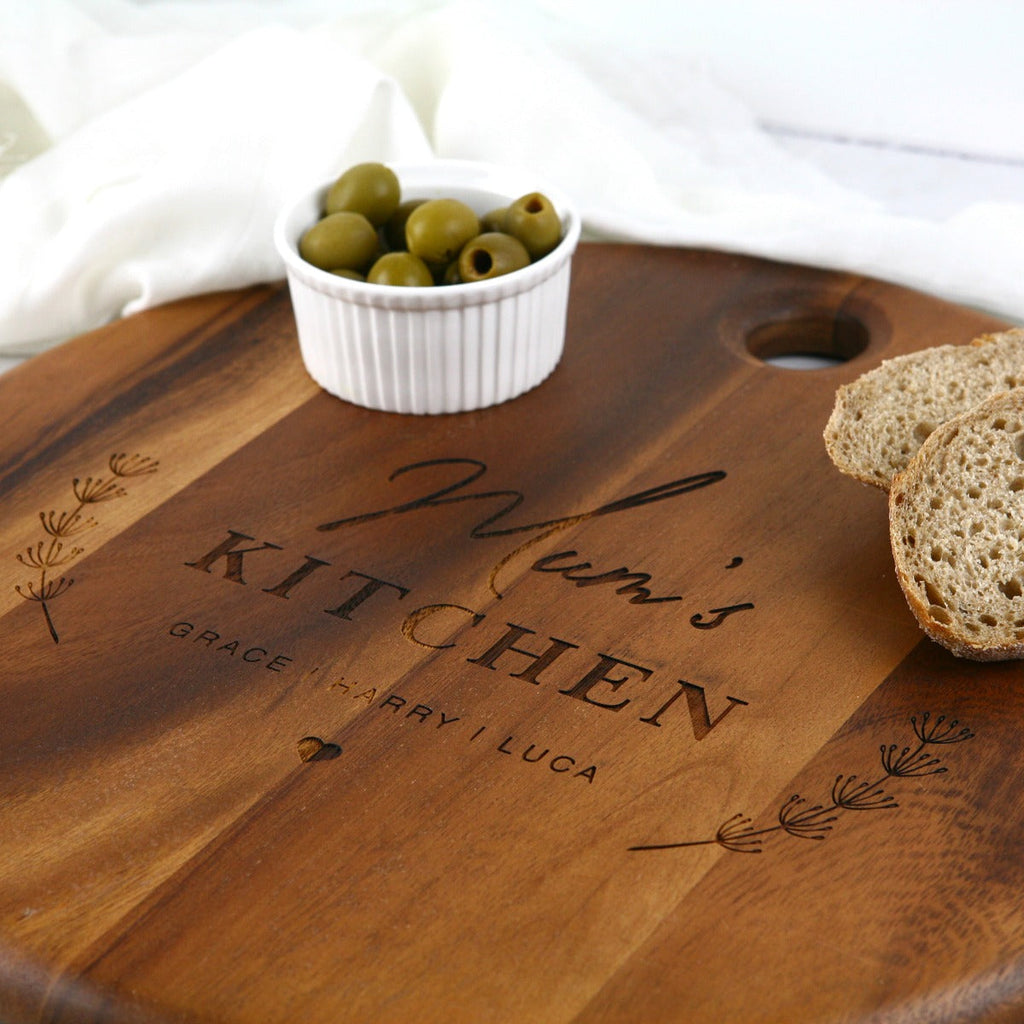 Engraved Mother's Day Round Acacia Serving Board