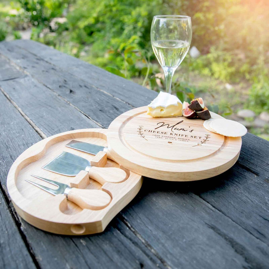 Mother's Day Engraved Round Wooden Cheese Set