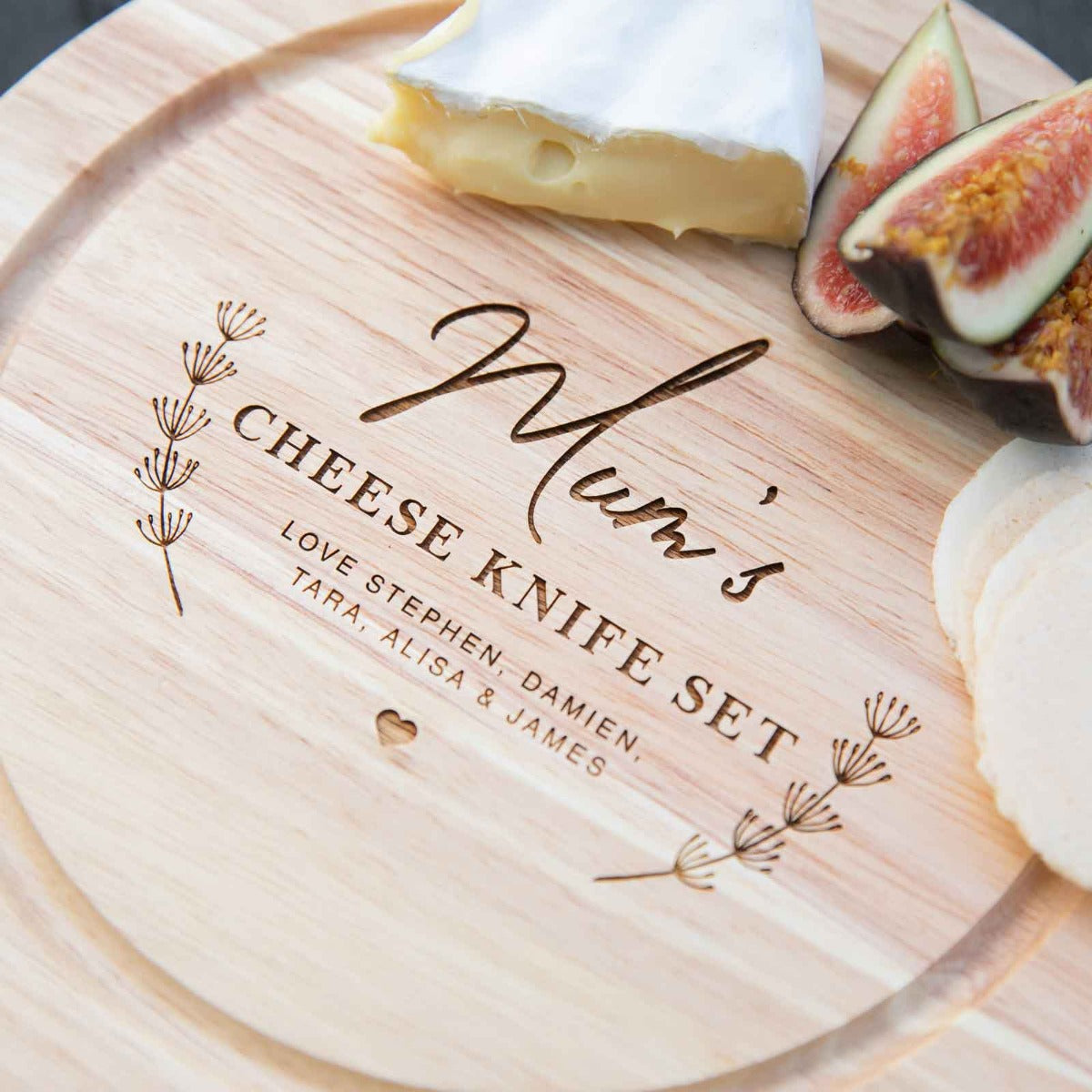 Mother's Day Engraved Round Wooden Cheese Set