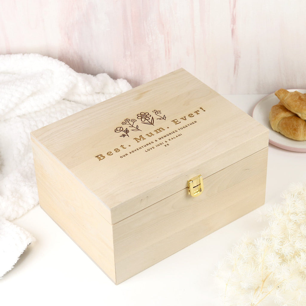 Custom Artwork Mother's Day Engraved Natural Wood Keepsake Box Gift Present