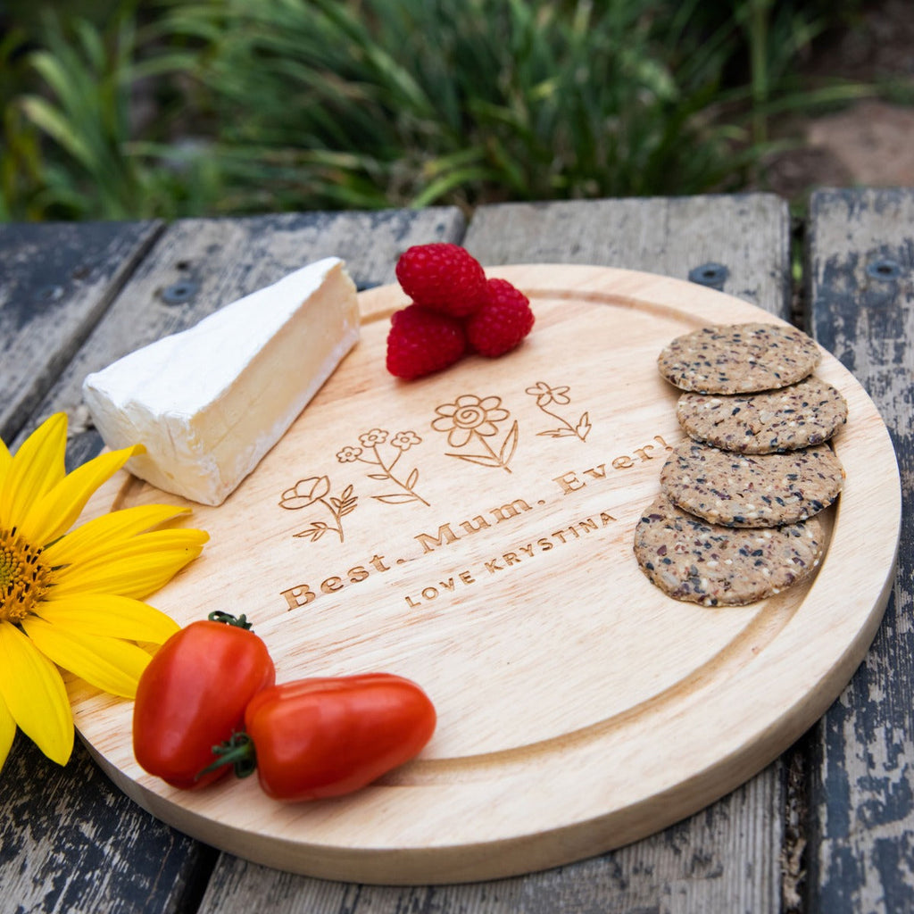 Engraved Mother's Day Round Wooden Cheese Board