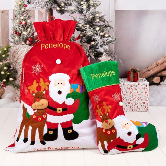 Personalised Santa Sack and Stocking Christmas Set