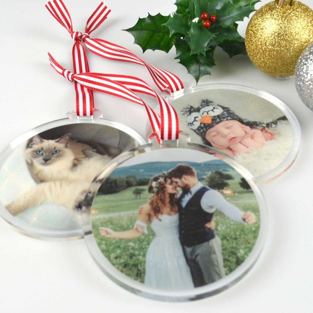 Photo Printed 6mm Clear Acrylic Christmas Bauble Decoration