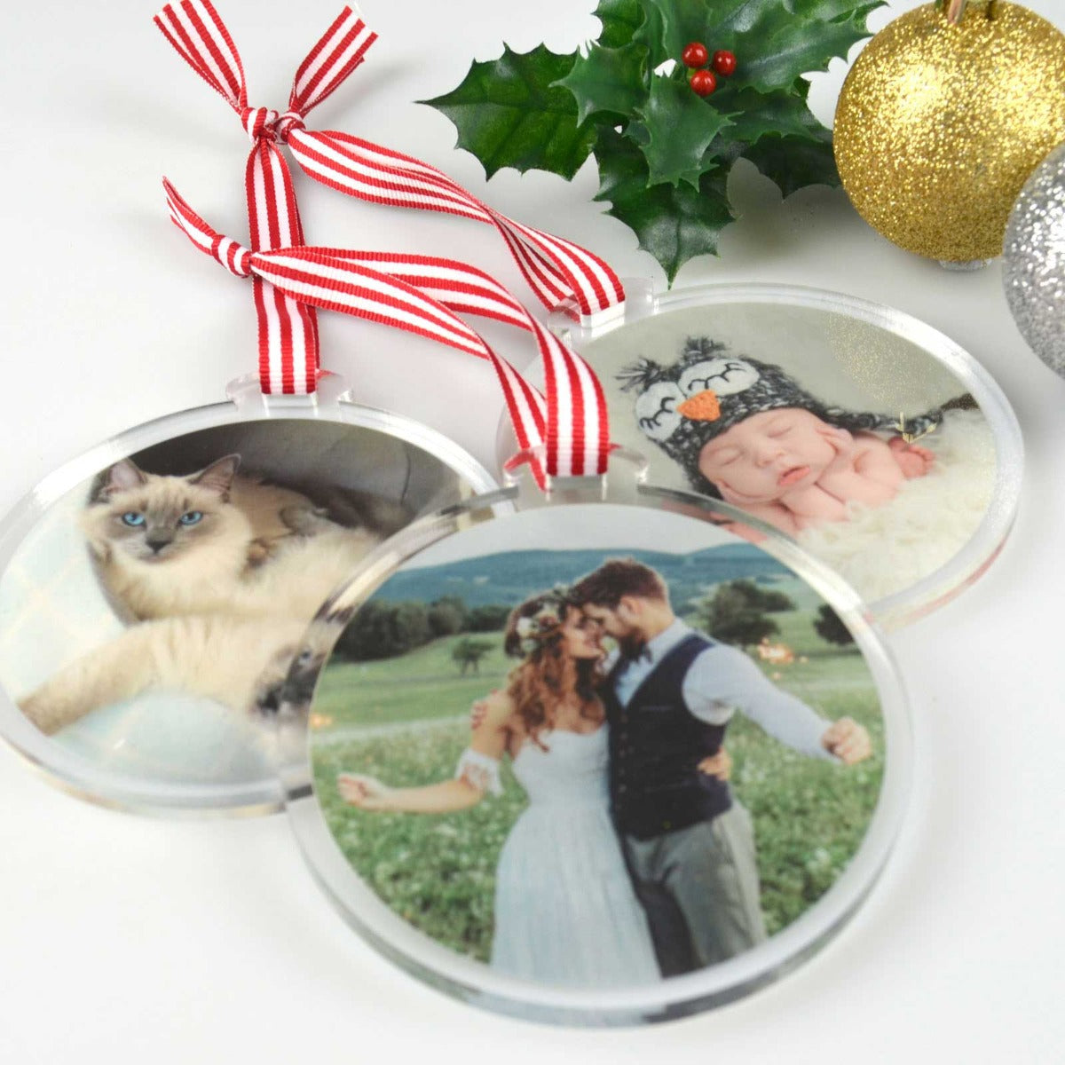 Photo Printed 6mm Clear Acrylic Christmas Bauble Decoration