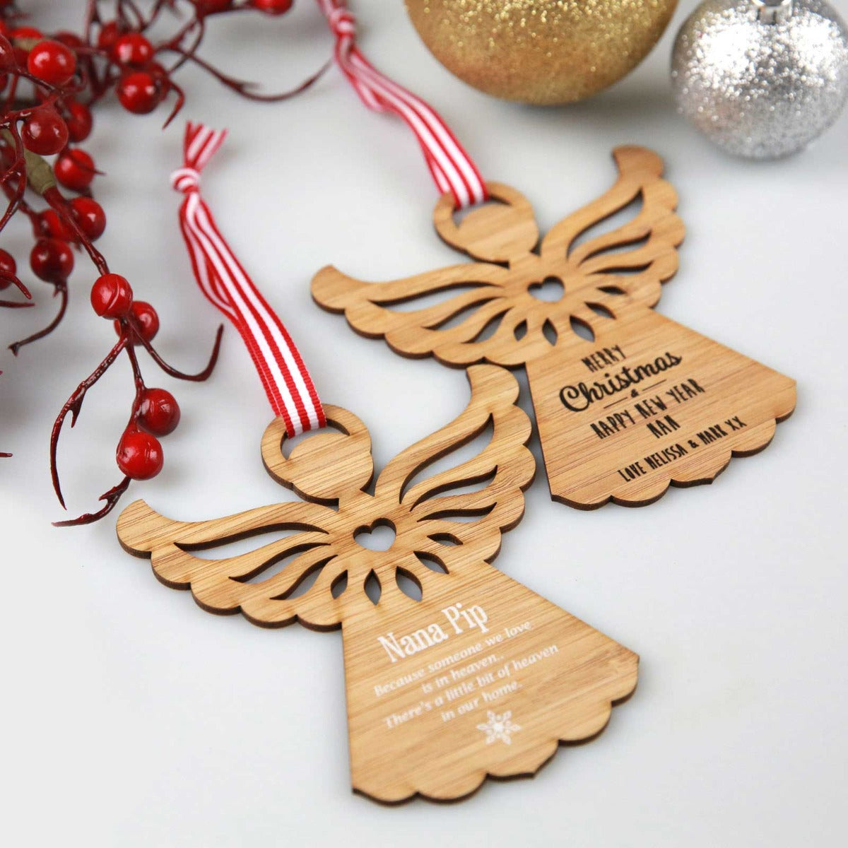 Printed Bamboo Christmas Angel Tree Decoration