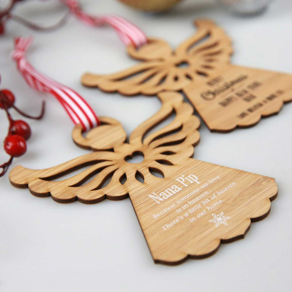 Printed Bamboo Christmas Angel Tree Decoration