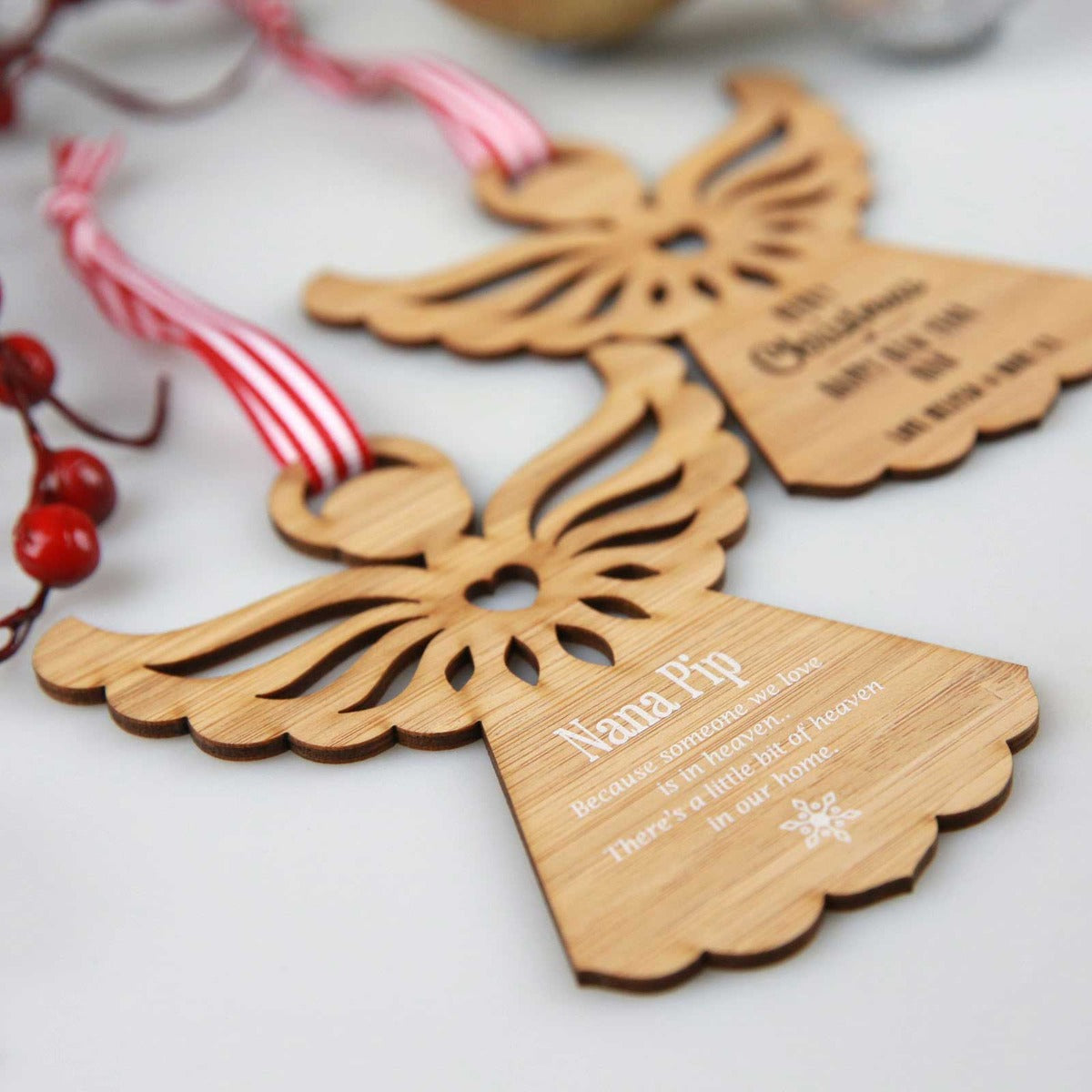 Printed Bamboo Christmas Angel Tree Decoration