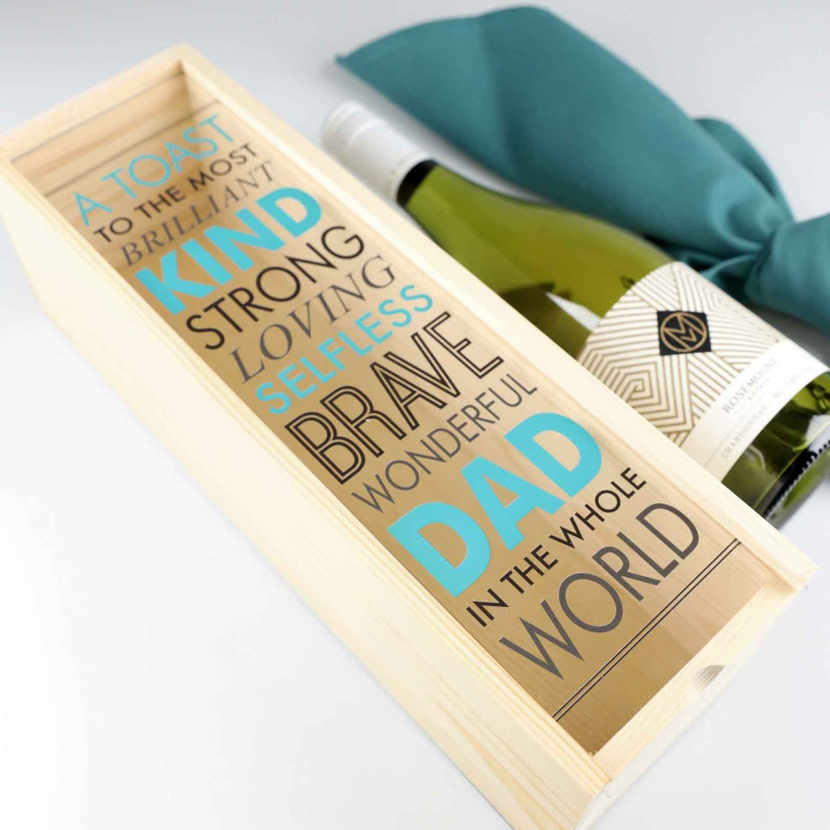 Customised Colour Printed Father's Day Raw Natural Wooden Wine or Champagne Presentation Box or Gift