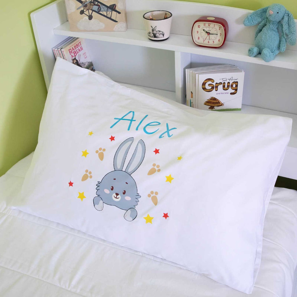 Printed White PolyCotton Bunny Rabbit Kids Pillowcase