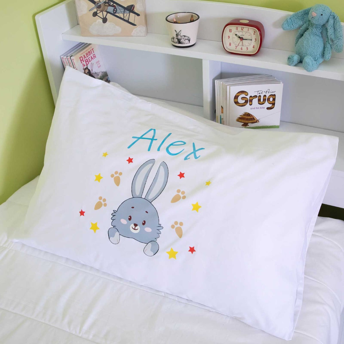 Printed White PolyCotton Bunny Rabbit Kids Pillowcase