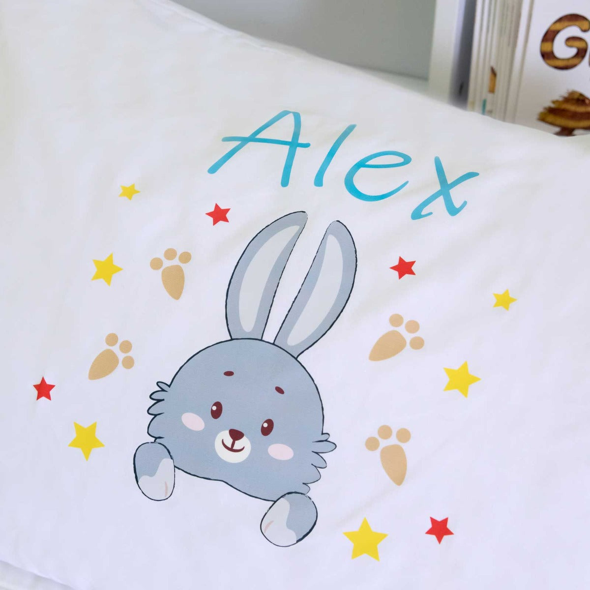 Printed White PolyCotton Bunny Rabbit Kids Pillowcase