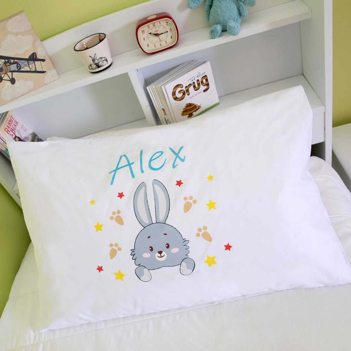 Printed White PolyCotton Bunny Rabbit Kids Pillowcase