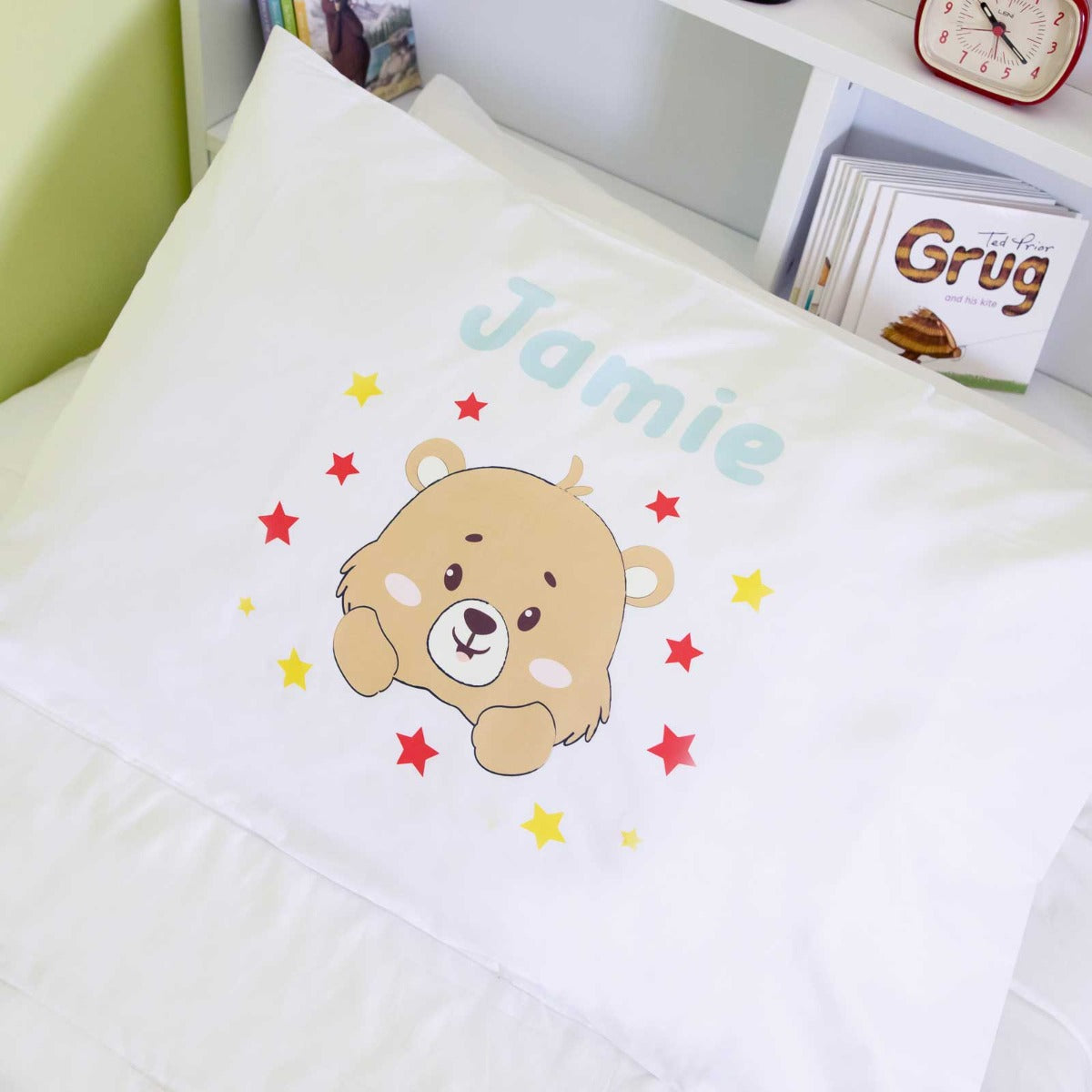Printed White PolyCotton Teddy Bear Kids Pillowcase