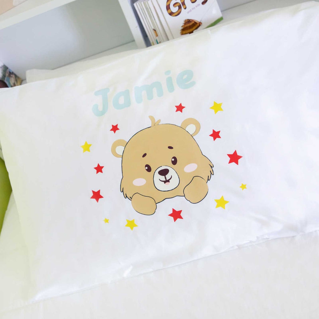 Printed White PolyCotton Teddy Bear Kids Pillowcase