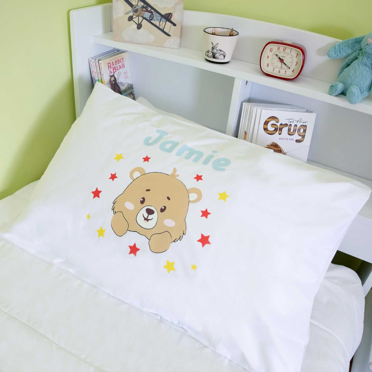 Printed White PolyCotton Teddy Bear Kids Pillowcase