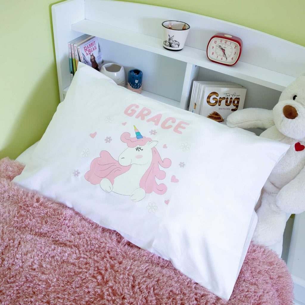 Printed White PolyCotton Unicorn Kids Pillowcase