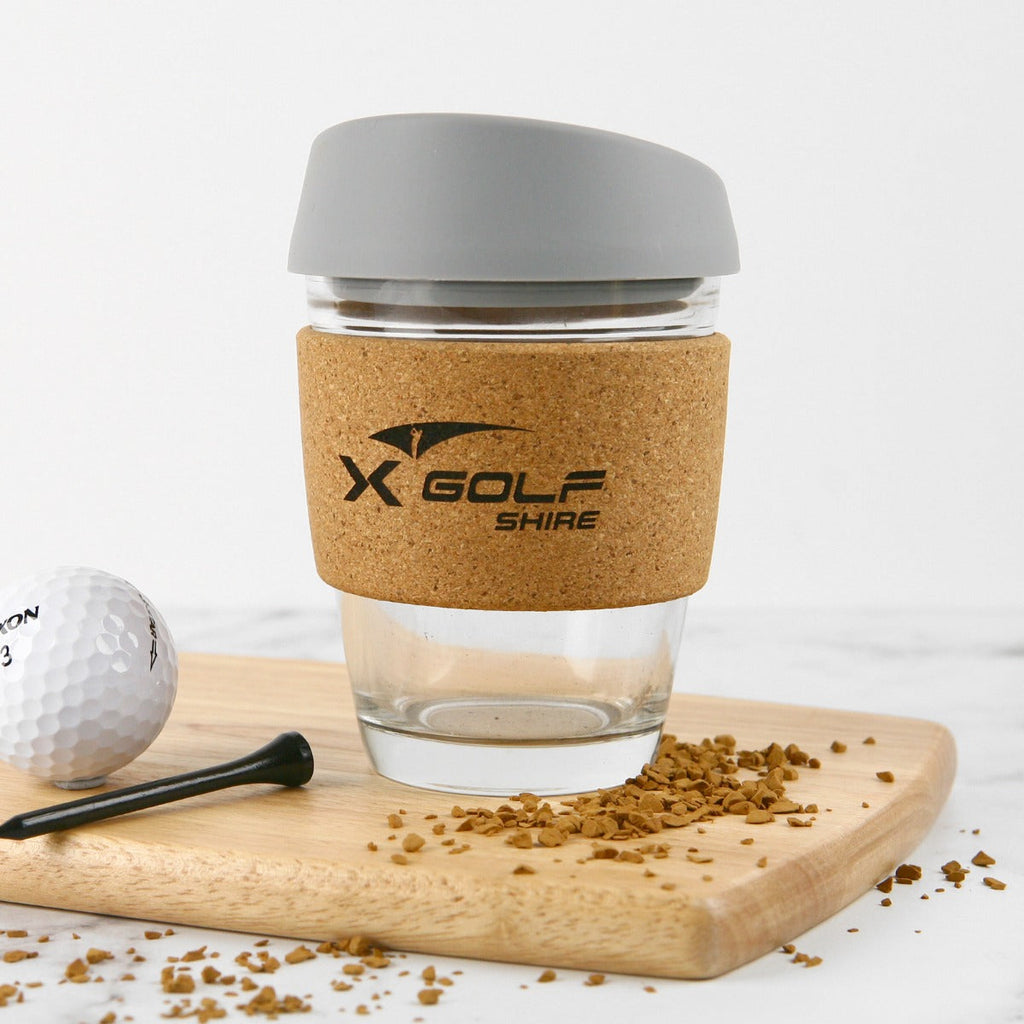 Engraved Promotional Cork Band Reusable Glass Coffee Keep Cup