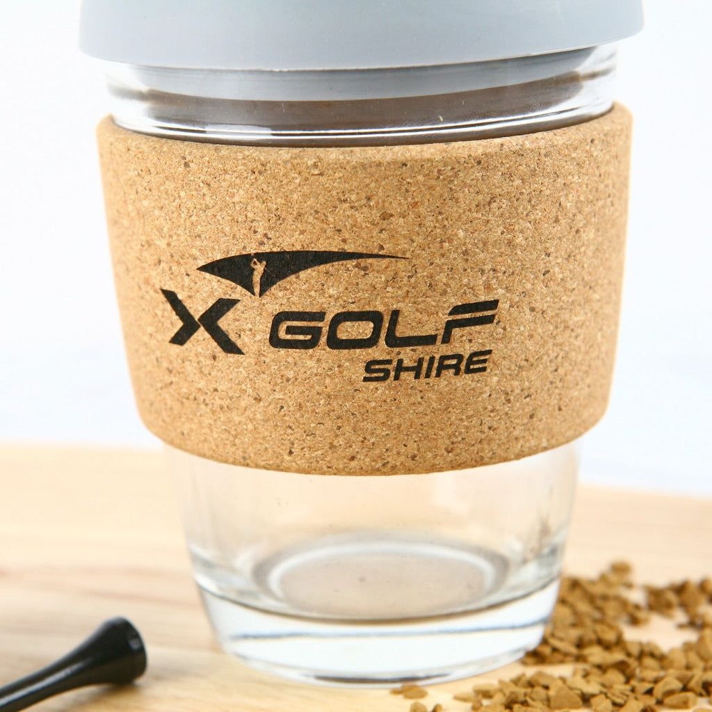 Custom Engraved Logo Cork Band Reusable Glass Coffee Keep Cup Corporate gift