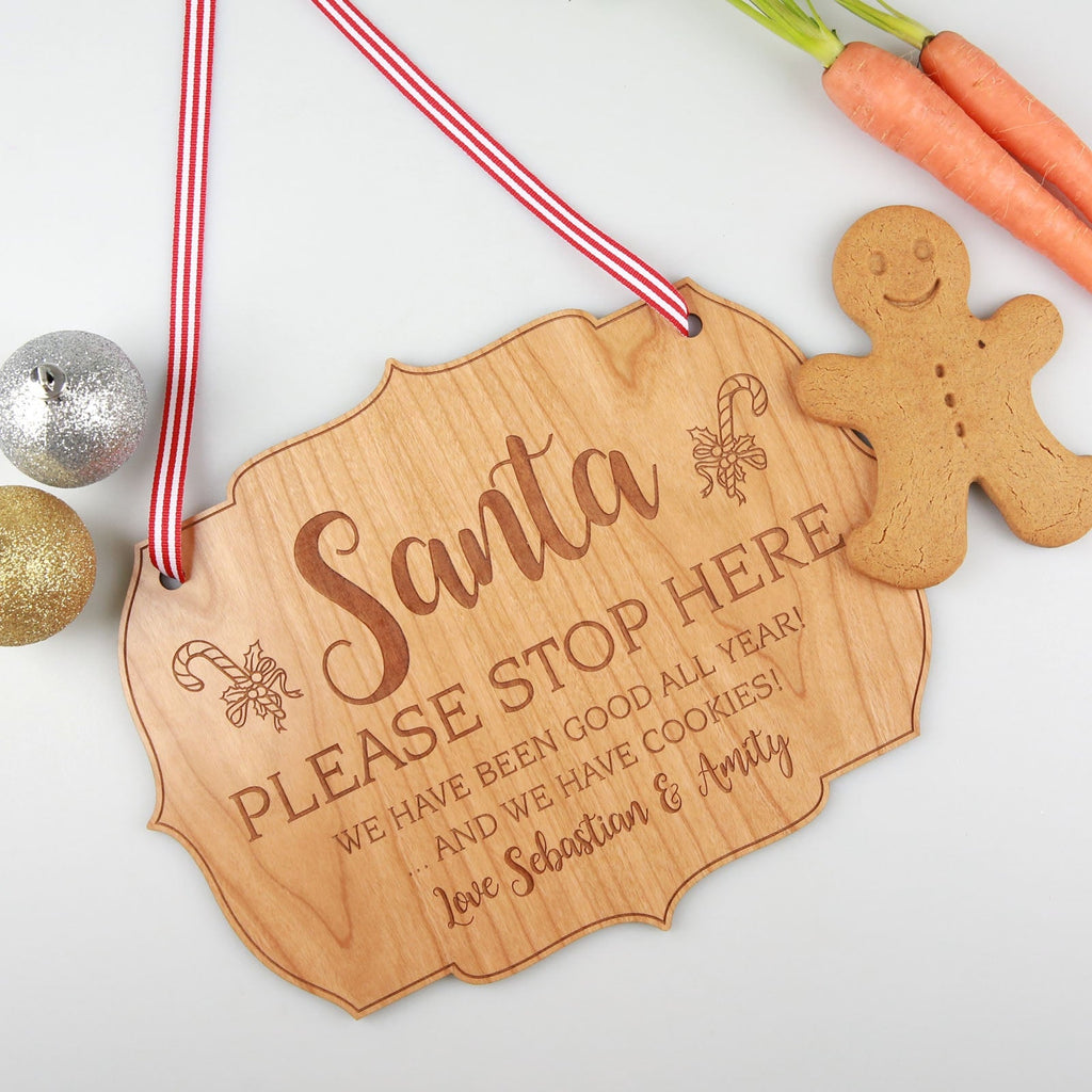 Engraved Wooden Santa Please Stop Here Sign