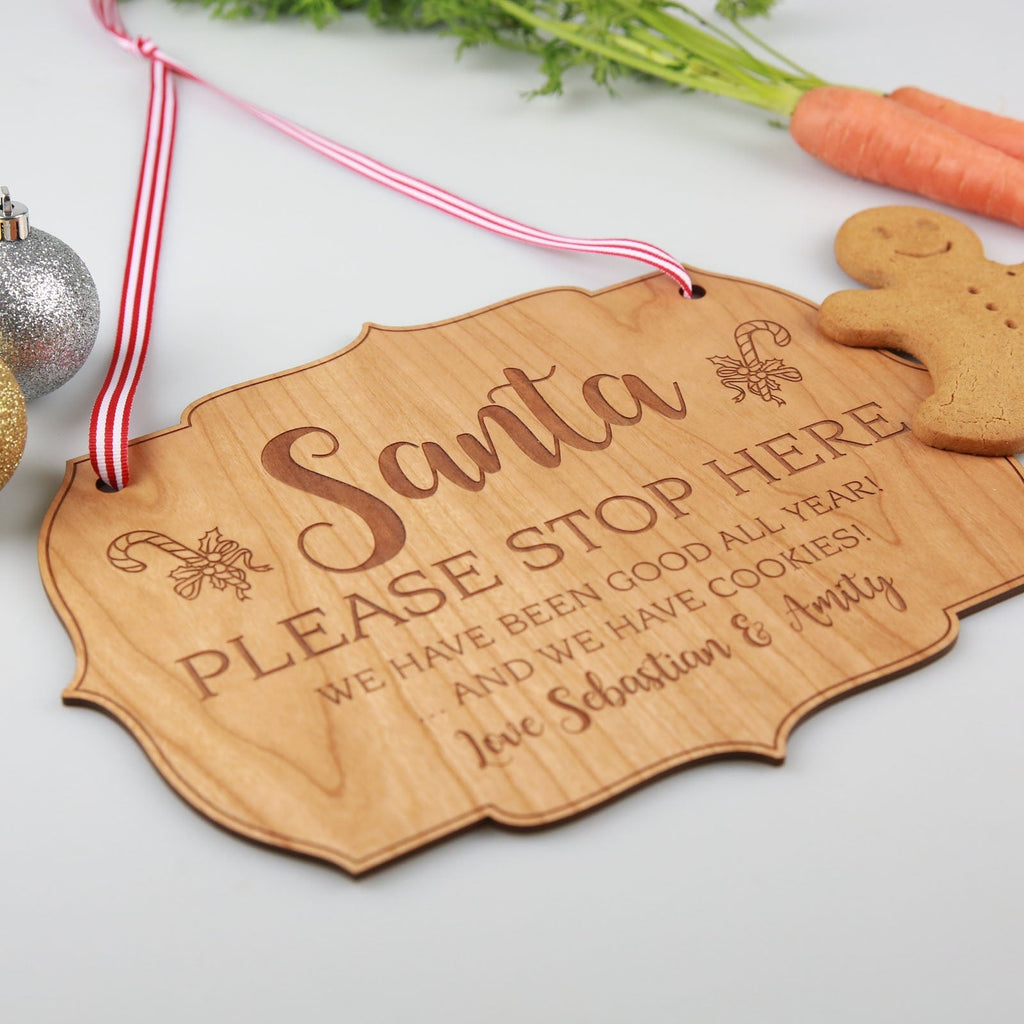 Engraved Wooden Santa Please Stop Here Sign