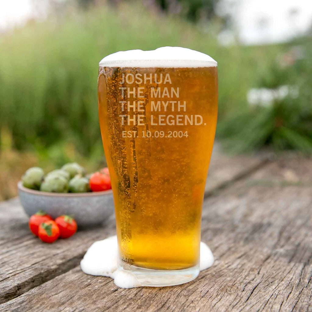 Engraved 425ml Schooner Beer Glass Birthday Gift