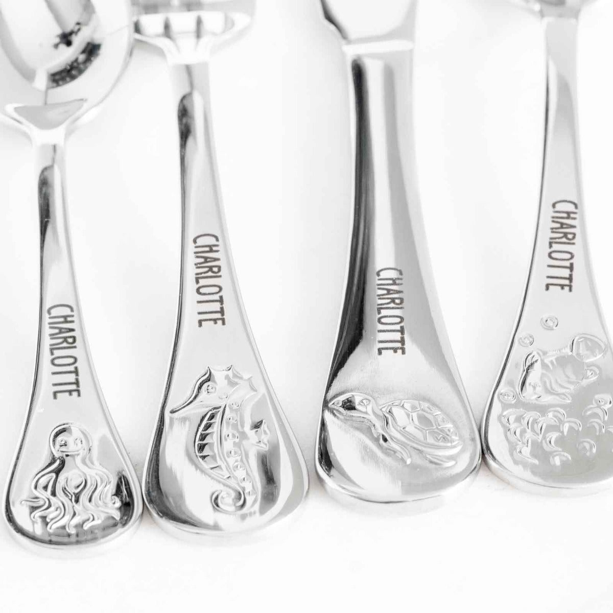 Custom Artwork Engraved Name Stainless Steel Children's Cutlery 4 Piece Set Sea Animals Christmas Gift