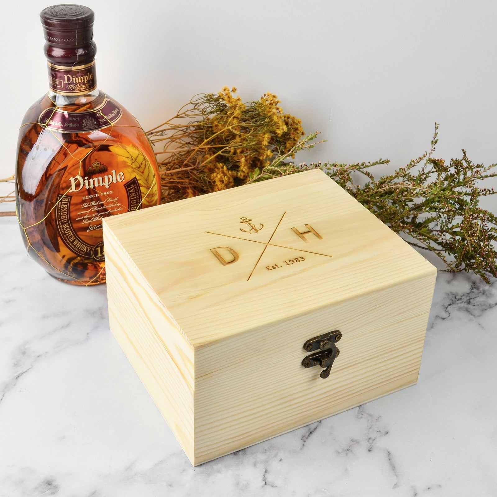 Engraved Wooden Gift Boxed Scotch Glass and Whiskey Stone Set Barware Gift